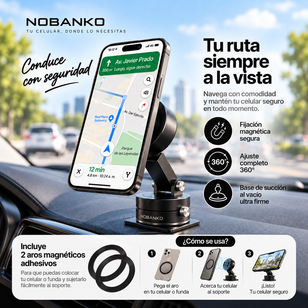 SOPORTE MAGNÉTICO PARA CELULAR CON SUCCIÓN AL VACÍO 360º