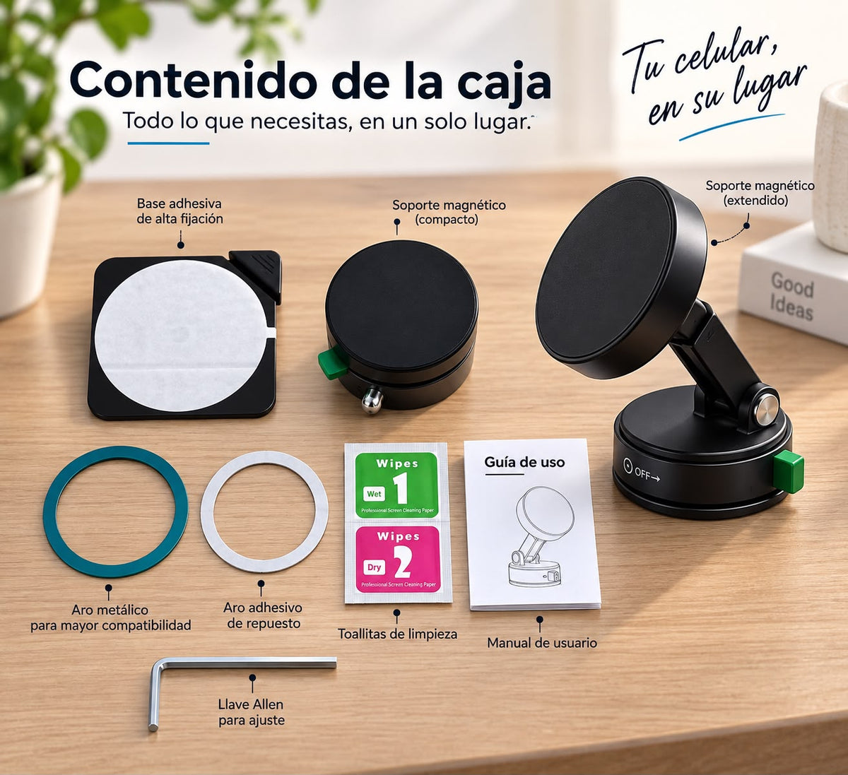 SOPORTE MAGNÉTICO PARA CELULAR CON SUCCIÓN AL VACÍO 360º